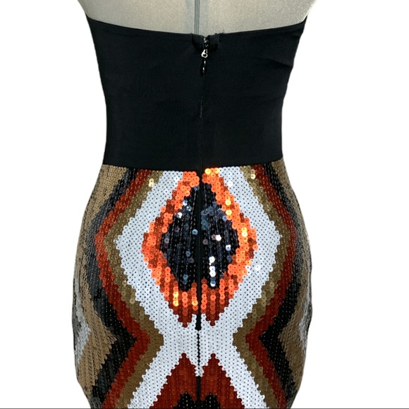 BEBE  Luxury Strapless Black  Multicolour Sequin Cocktail Dress Size S - Picture 4 of 14